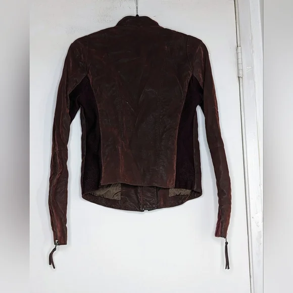 Free People Vegan Suede Zip Moto Jacket in Burgundy - Picture 6 of 8
